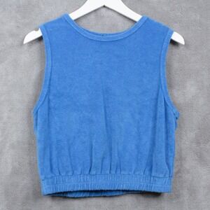 MONROW Blue Terry Cloth Cropped Tank Top Made‎ in USA Sz S